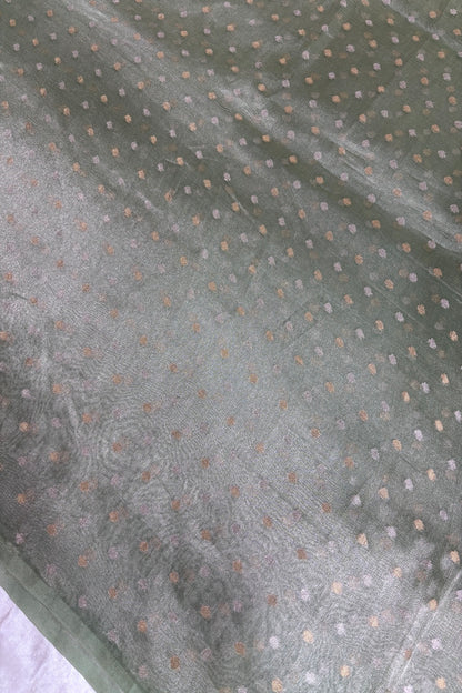 Gold & Silver Polka Dots Zari Woven Pure Organza Tissue Fabric
