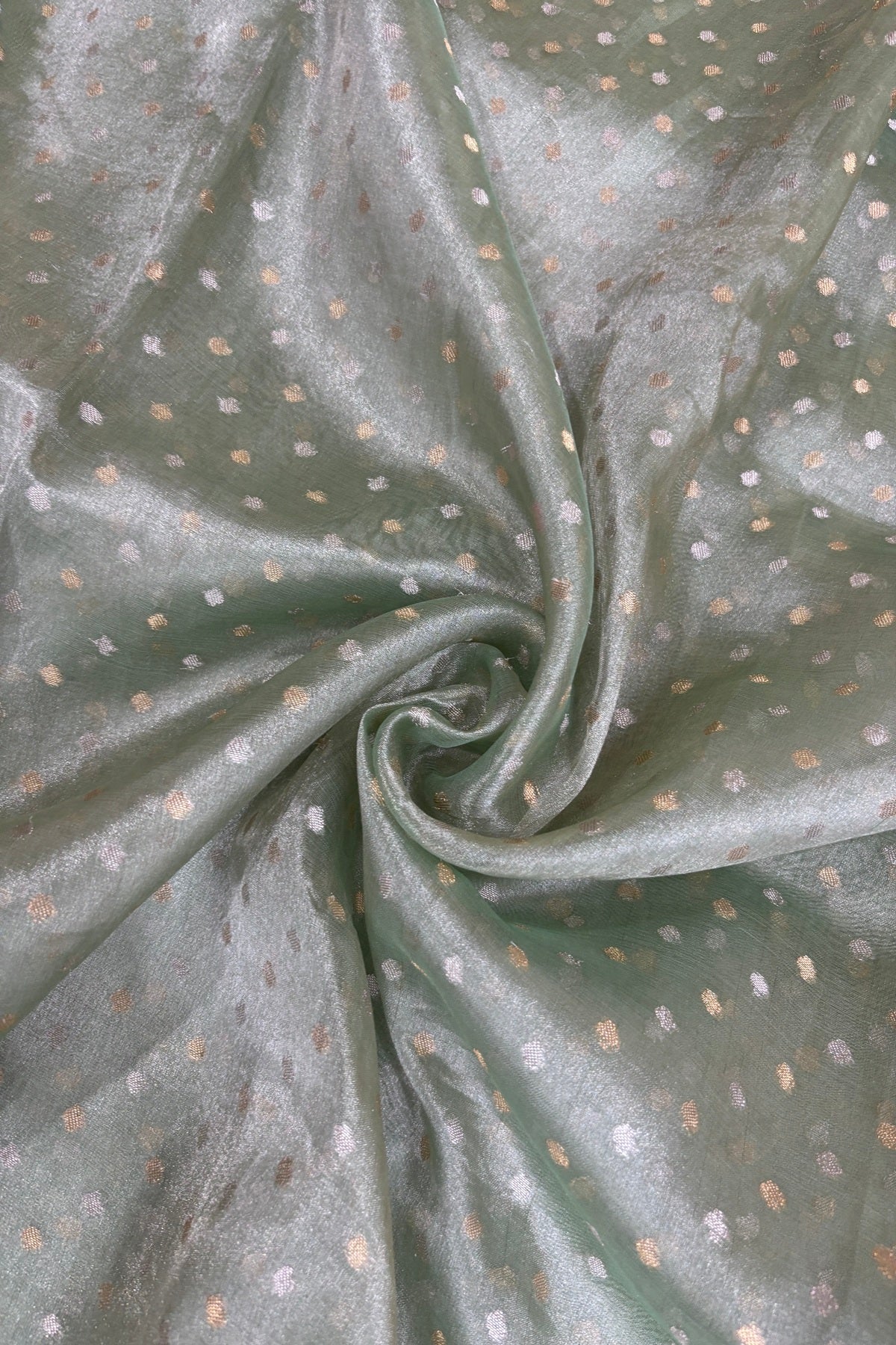 Gold & Silver Polka Dots Zari Woven Pure Organza Tissue Fabric