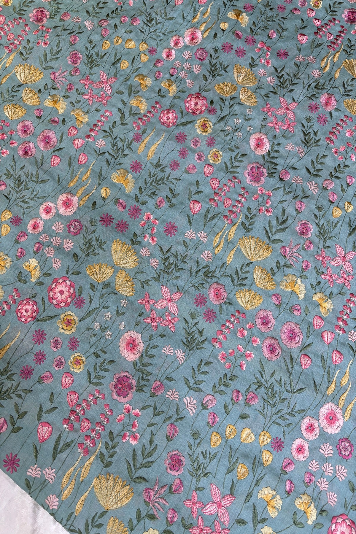 Flora & Fauna Theme Multithread Embroidered Pure Tussar Fabric