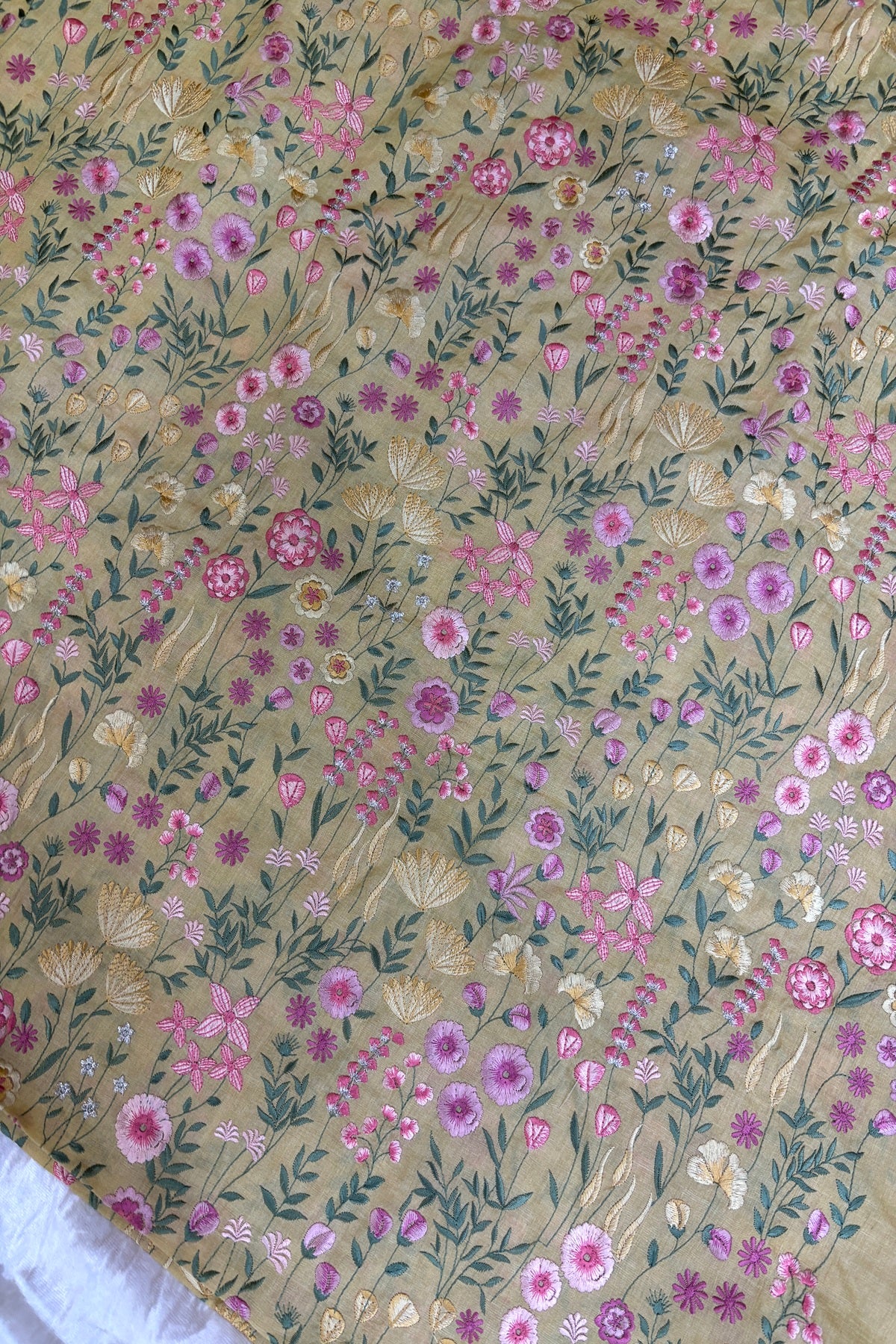 Flora & Fauna Theme Multithread Embroidered Pure Tussar Fabric