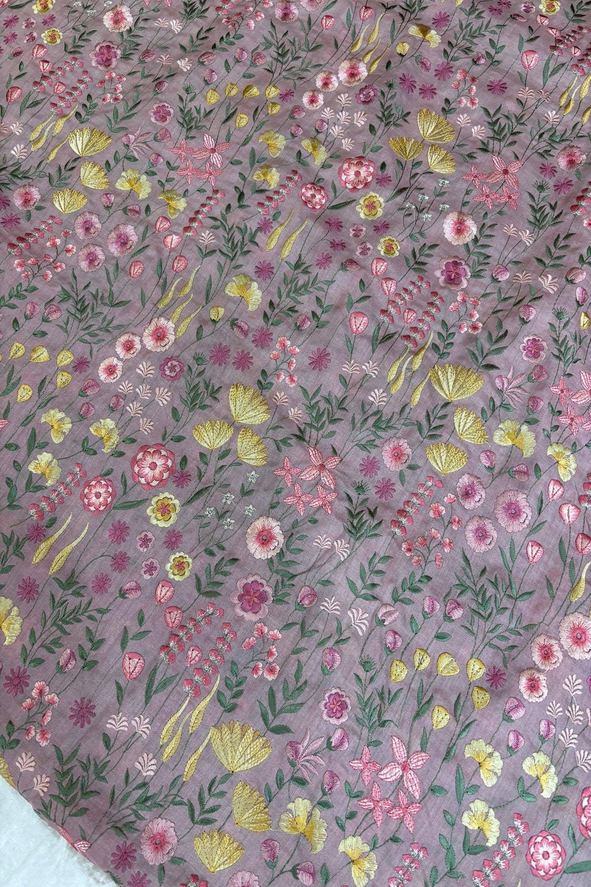 Flora & Fauna Theme Multithread Embroidered Pure Tussar Fabric