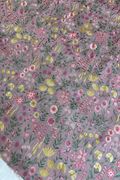 Flora & Fauna Theme Multithread Embroidered Pure Tussar Fabric