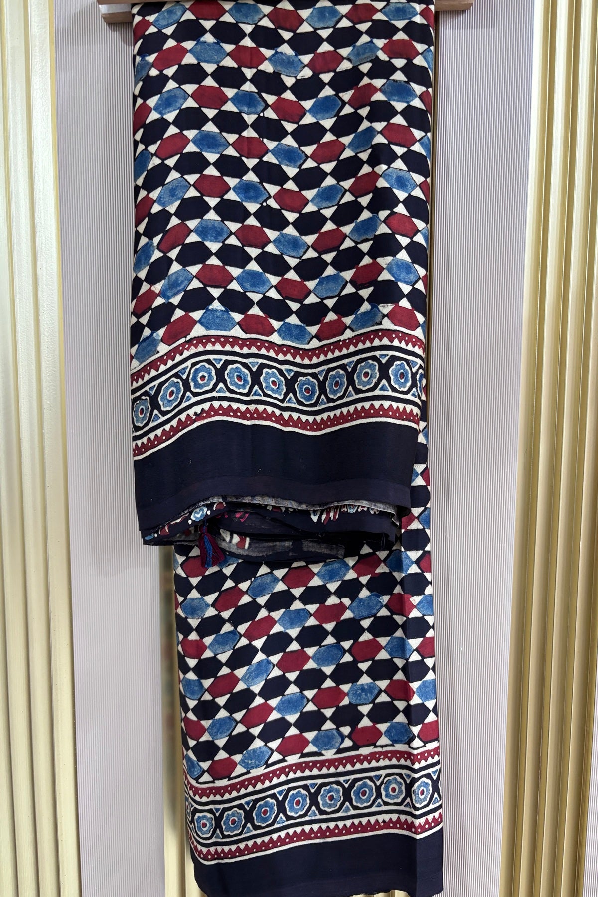 Black Geometrical Patterned Modal Satin Ajrak Dupatta