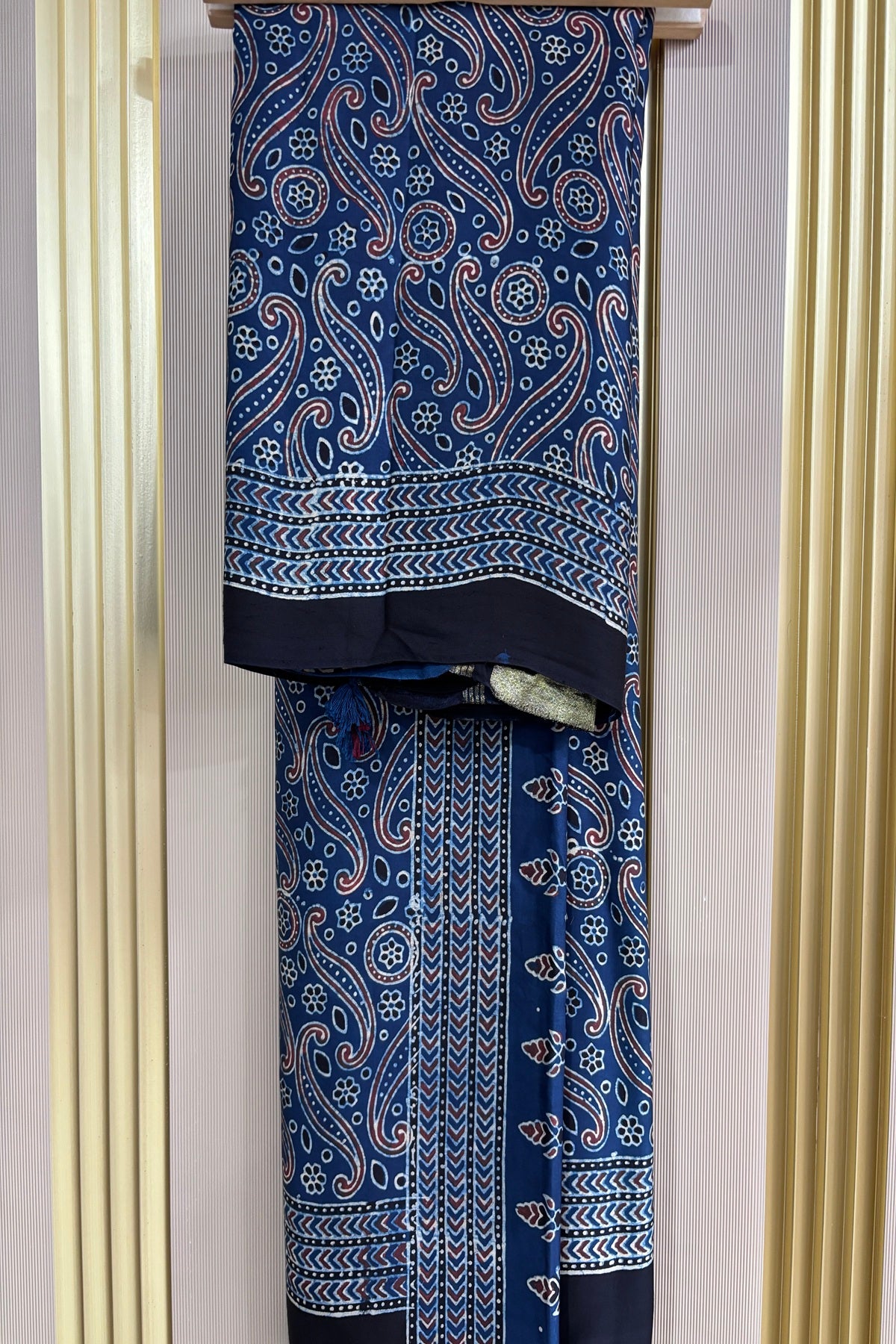 Indigo Blue  Paisley Pattern Printed Modal Satin Ajrak Printed Dupatta With Lagadi Patta Border