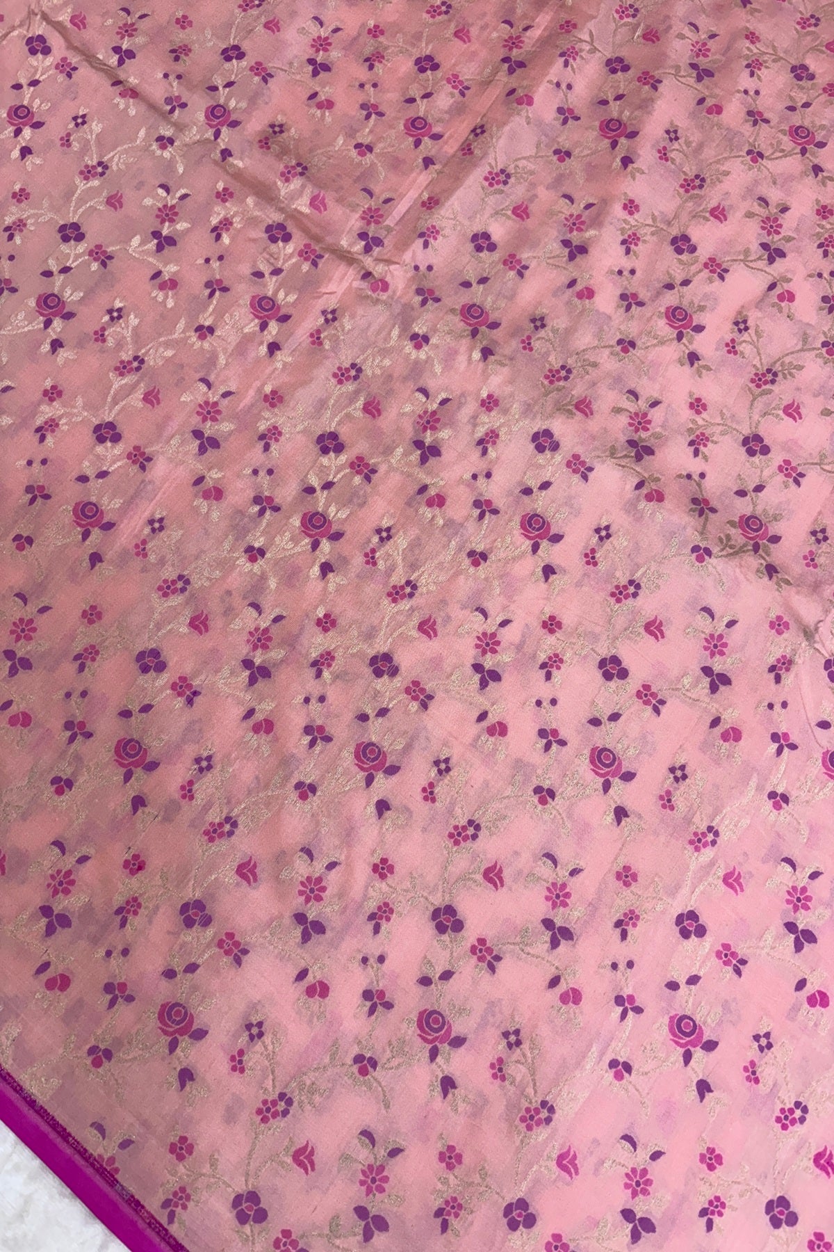 Silver Zari Jaal With Multi Floral Woven Pure Katan Silk Fabric
