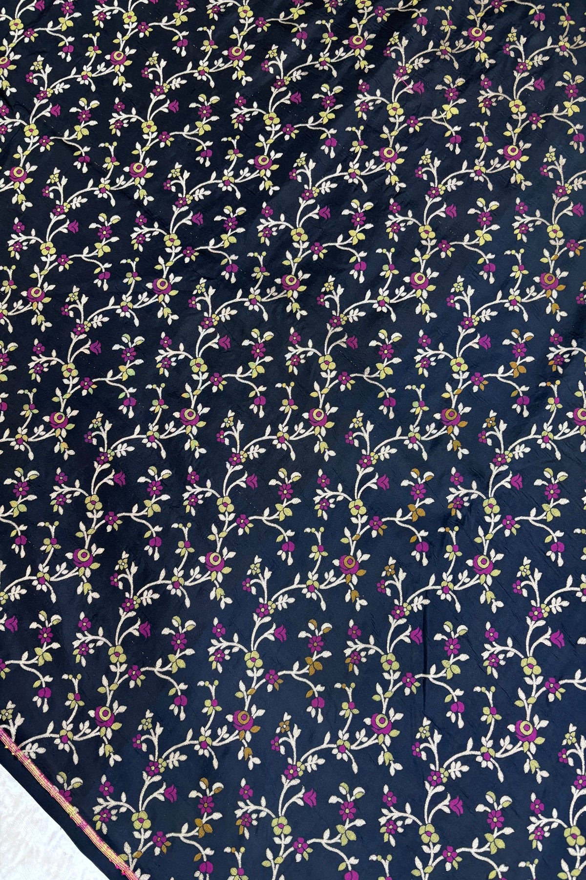 Silver Zari Jaal With Multi Floral Woven Pure Katan Silk Fabric