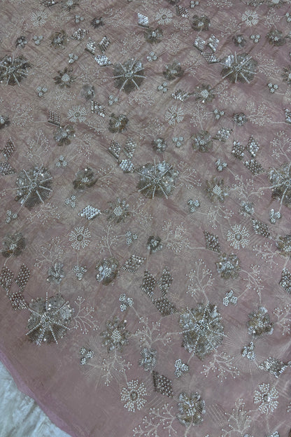 Glass Tissue Fabric Embroidered Floral Bunches With Cut Beads & Sequins