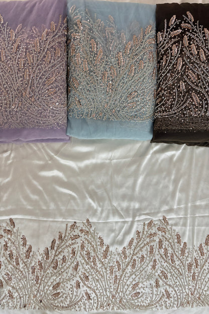 Coral Reef Patterned Cutbeads & Sequins Embroidered Net Fabric