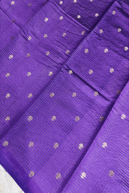 Pure Banaras Silk Fabric With Half Inch Zari Chex & Floral Motifs