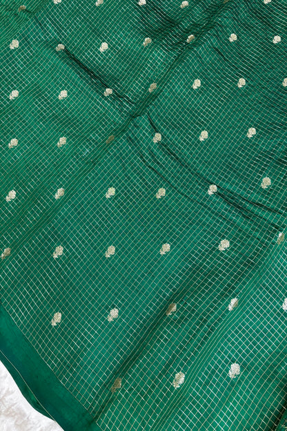 Pure Banaras Silk Fabric With Half Inch Zari Chex & Floral Motifs