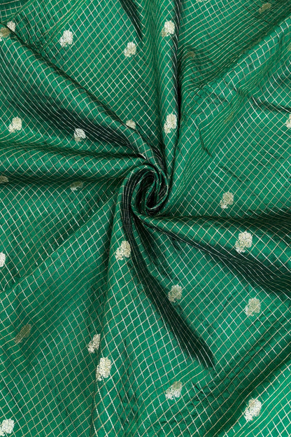 Pure Banaras Silk Fabric With Half Inch Zari Chex & Floral Motifs