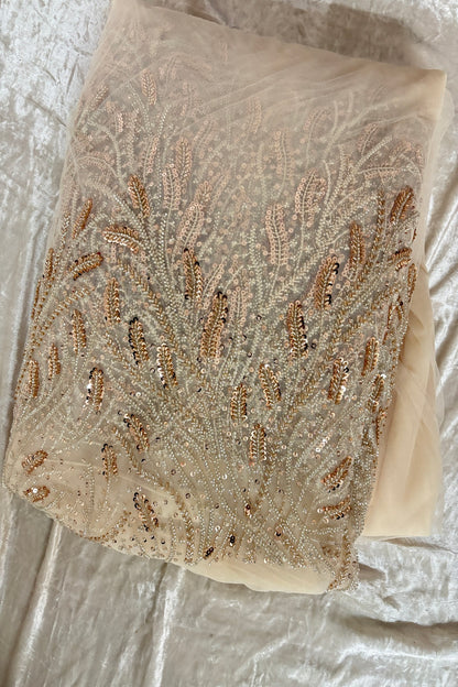 Coral Reef Patterned Cutbeads & Sequins Embroidered Net Fabric