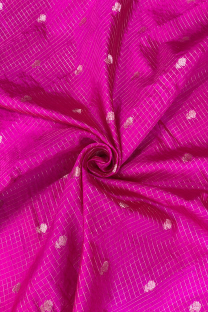 Pure Banaras Silk Fabric With Half Inch Zari Chex & Floral Motifs