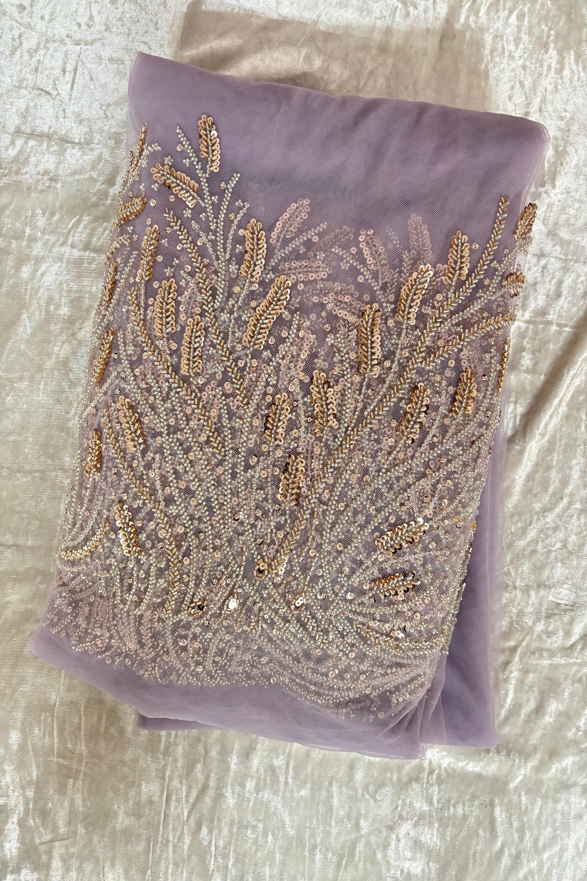 Coral Reef Patterned Cutbeads & Sequins Embroidered Net Fabric