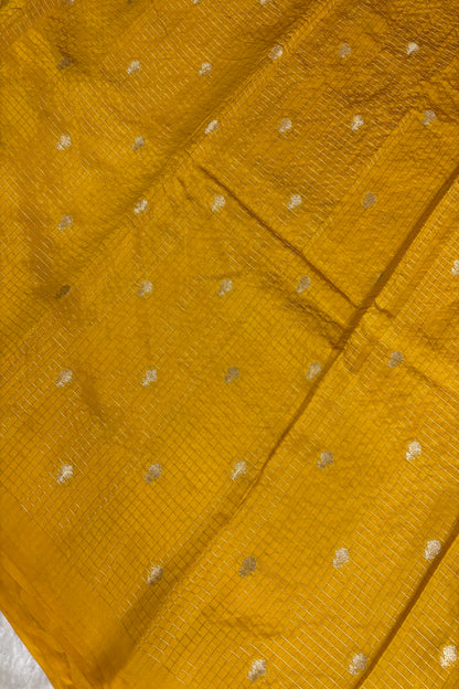 Pure Banaras Silk Fabric With Half Inch Zari Chex & Floral Motifs
