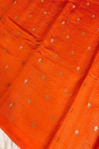 Pure Banaras Silk Fabric With Half Inch Zari Chex & Floral Motifs