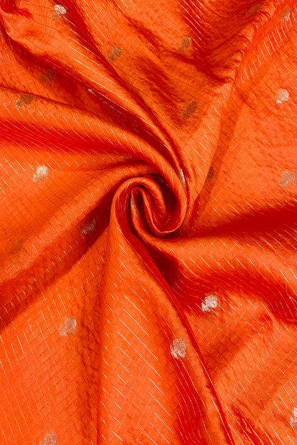 Pure Banaras Silk Fabric With Half Inch Zari Chex & Floral Motifs