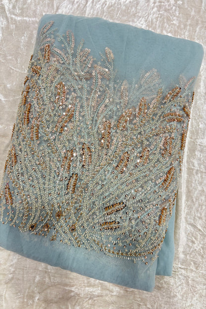 Coral Reef Patterned Cutbeads & Sequins Embroidered Net Fabric