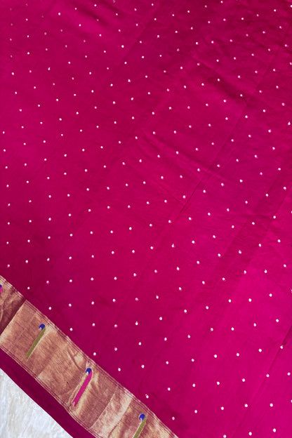 Mirror Worked Pure Banaras Chiniya Silk Fabric With Single Muniya Paithani Border