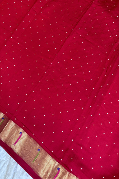 Mirror Worked Pure Banaras Chiniya Silk Fabric With Single Muniya Paithani Border
