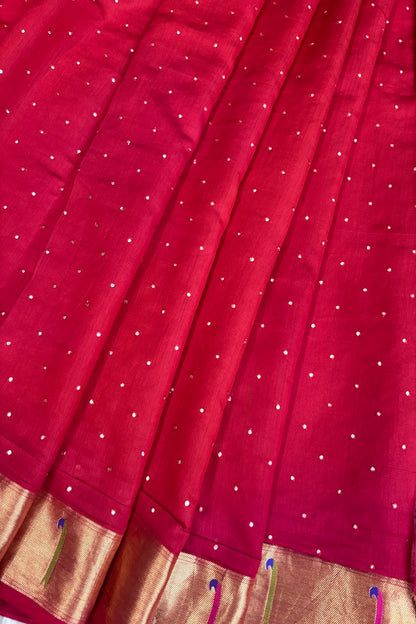 Mirror Worked Pure Banaras Chiniya Silk Fabric With Single Muniya Paithani Border