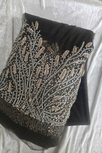 Coral Reef Patterned Cutbeads & Sequins Embroidered Net Fabric