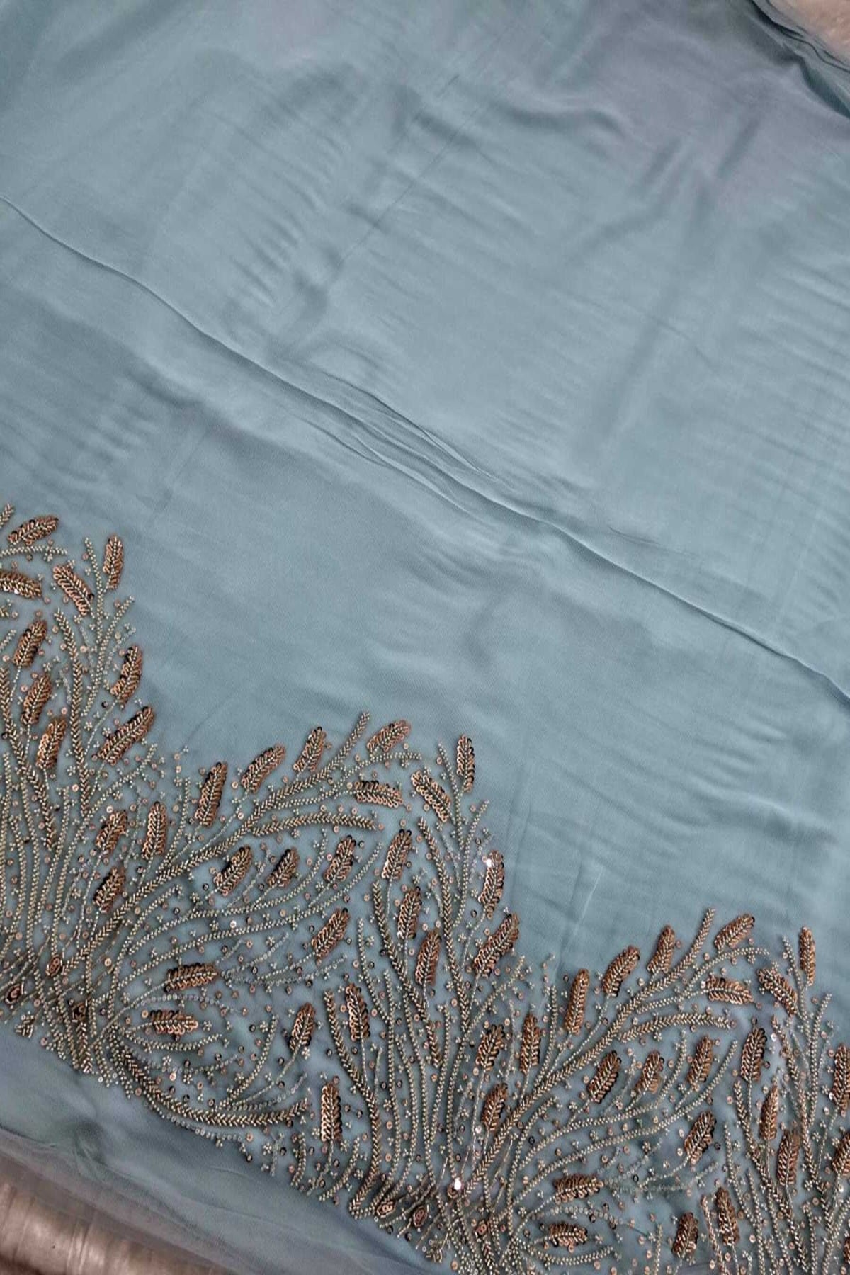Coral Reef Patterned Cutbeads & Sequins Embroidered Net Fabric