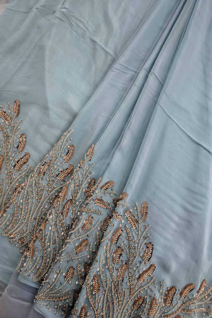 Coral Reef Patterned Cutbeads & Sequins Embroidered Net Fabric