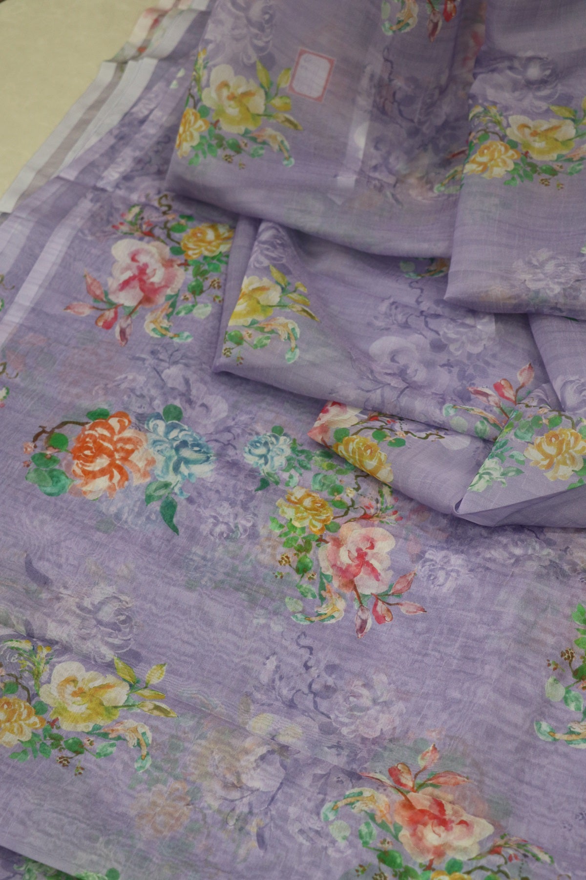 Lilac Lavender Floral Printed Falling Organza Fabric