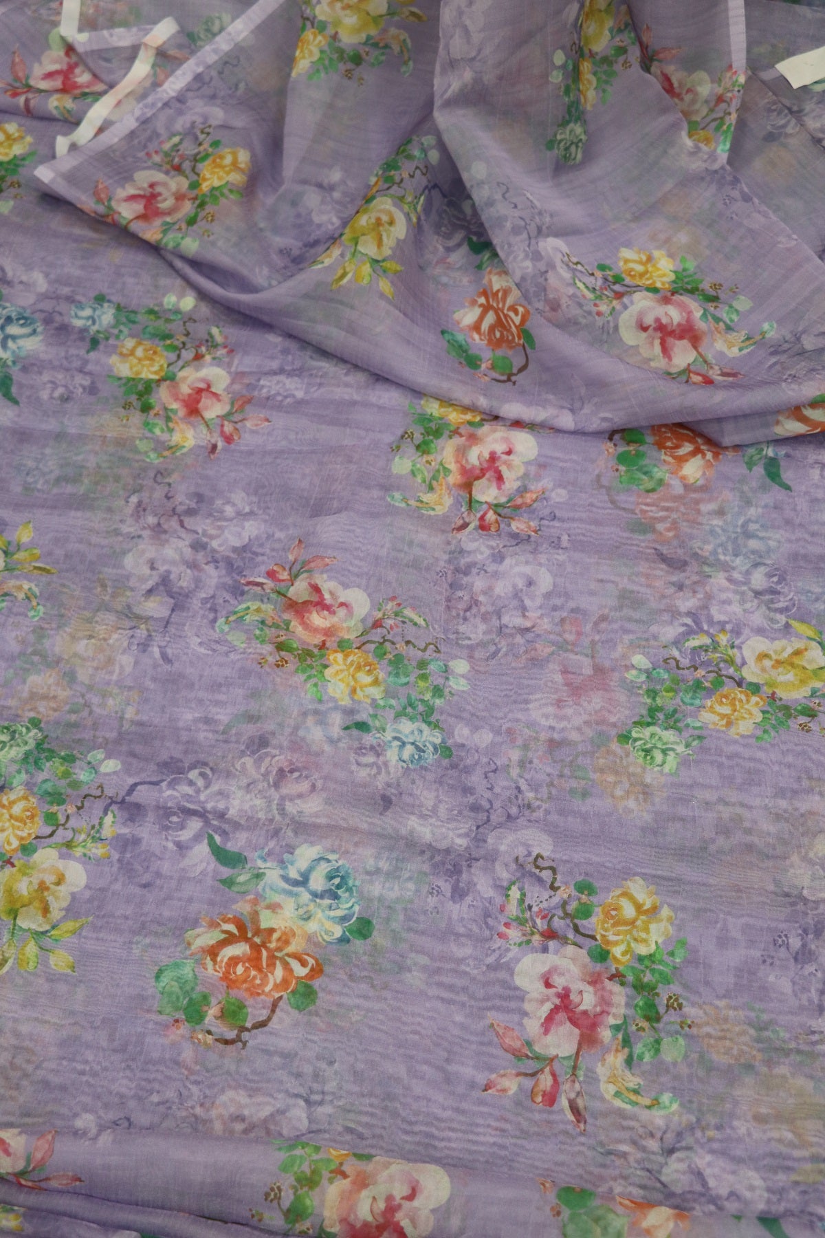 Lilac Lavender Floral Printed Falling Organza Fabric