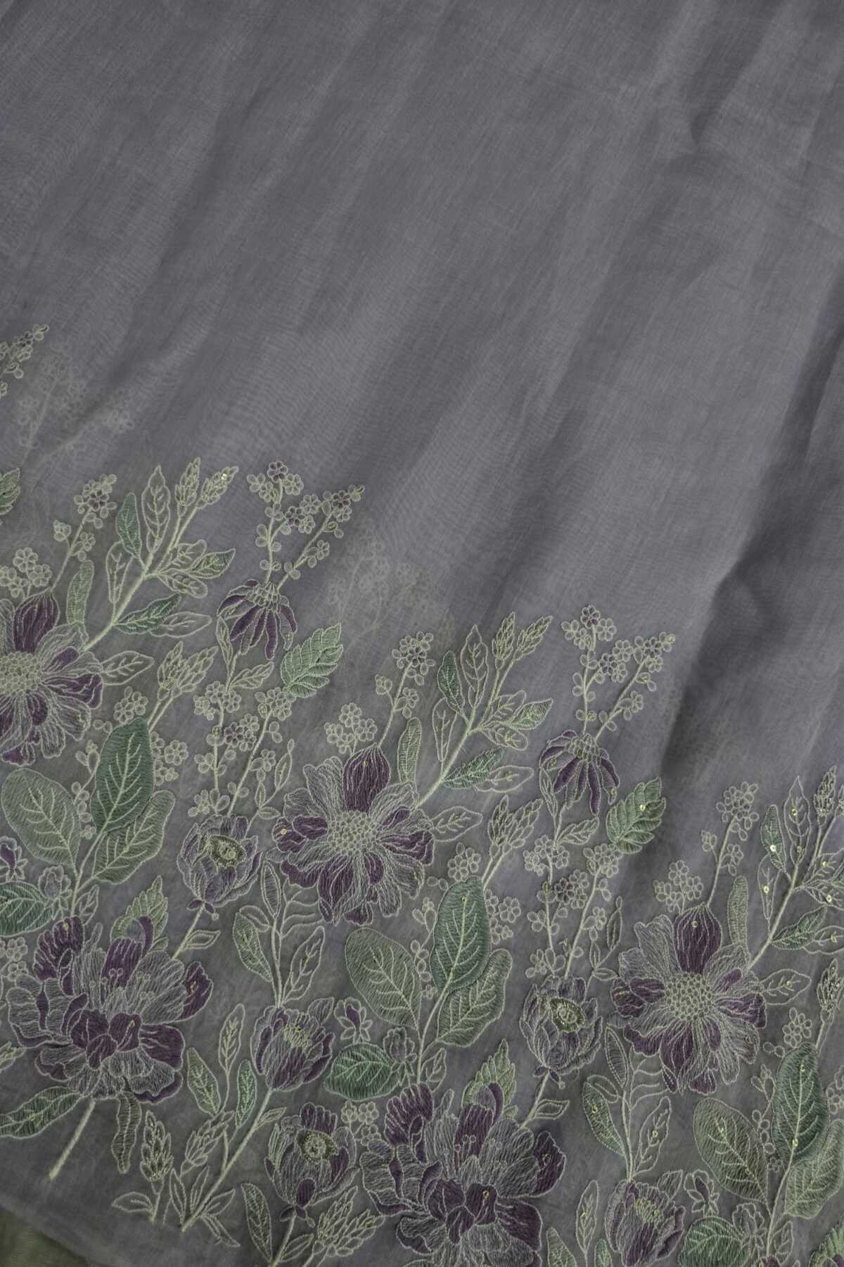 Ikebana Inspired Pannel Embroidered Pure Mul Chanderi Fabric