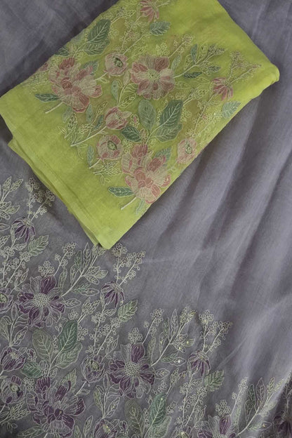 Ikebana Inspired Pannel Embroidered Pure Mul Chanderi Fabric