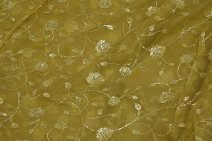 Self Sequins Floral Jaal Embroidered Pure Organza Fabric