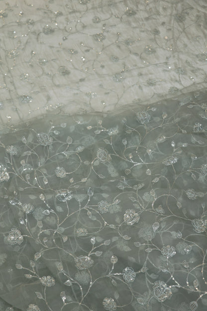 Self Sequins Floral Jaal Embroidered Pure Organza Fabric