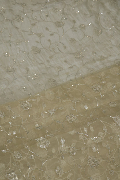 Self Sequins Floral Jaal Embroidered Pure Organza Fabric