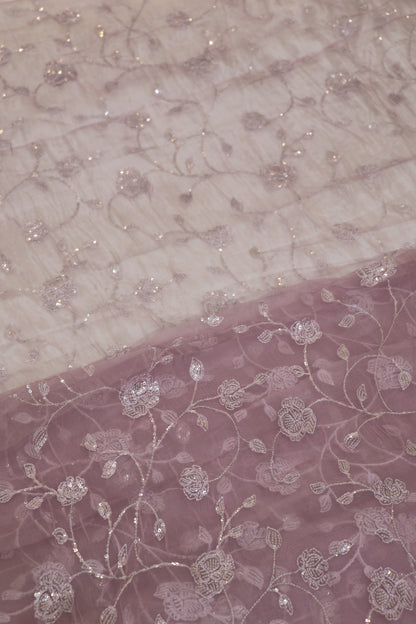 Self Sequins Floral Jaal Embroidered Pure Organza Fabric