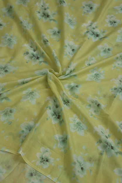 Light Yellow Floral Printed Mul Cotton Fabric
