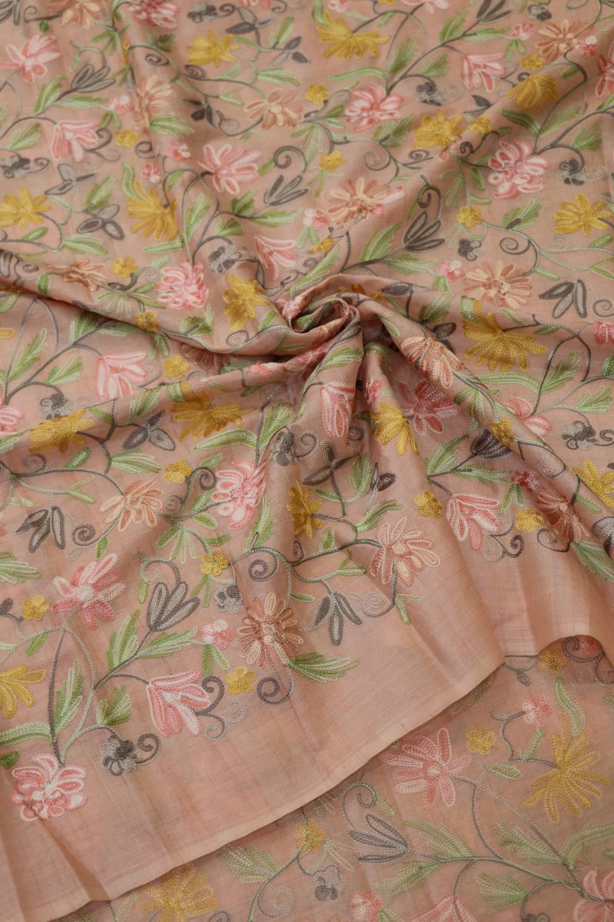 Cashmere Work Embroidery On Pure Tussar Fabric