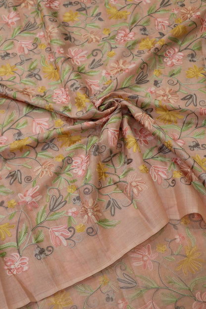 Cashmere Work Embroidery On Pure Tussar Fabric