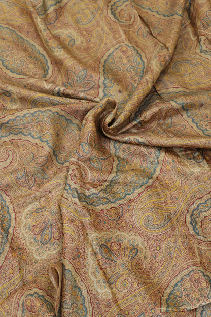 Natural Desi Tussar Ivory Mango Paisley Printed Fabric