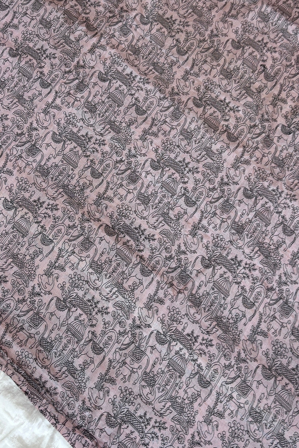 Pichwai Inspired Black Thread Embroidered Pure Tussar Fabric