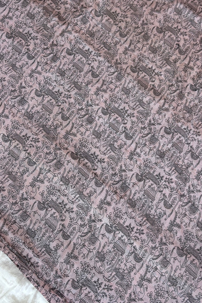 Pichwai Inspired Black Thread Embroidered Pure Tussar Fabric