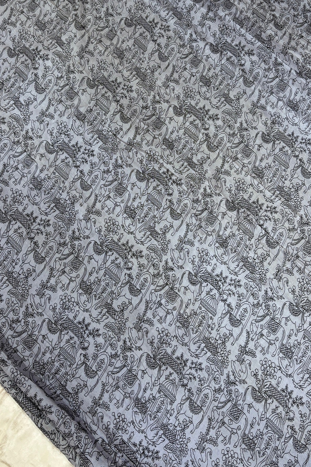 Pichwai Inspired Black Thread Embroidered Pure Tussar Fabric