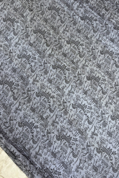 Pichwai Inspired Black Thread Embroidered Pure Tussar Fabric