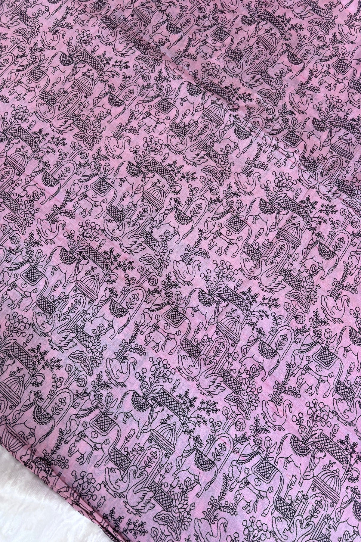 Pichwai Inspired Black Thread Embroidered Pure Tussar Fabric