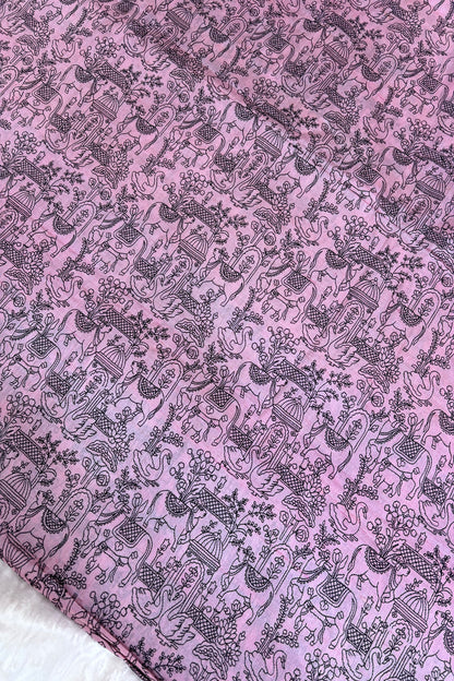 Pichwai Inspired Black Thread Embroidered Pure Tussar Fabric