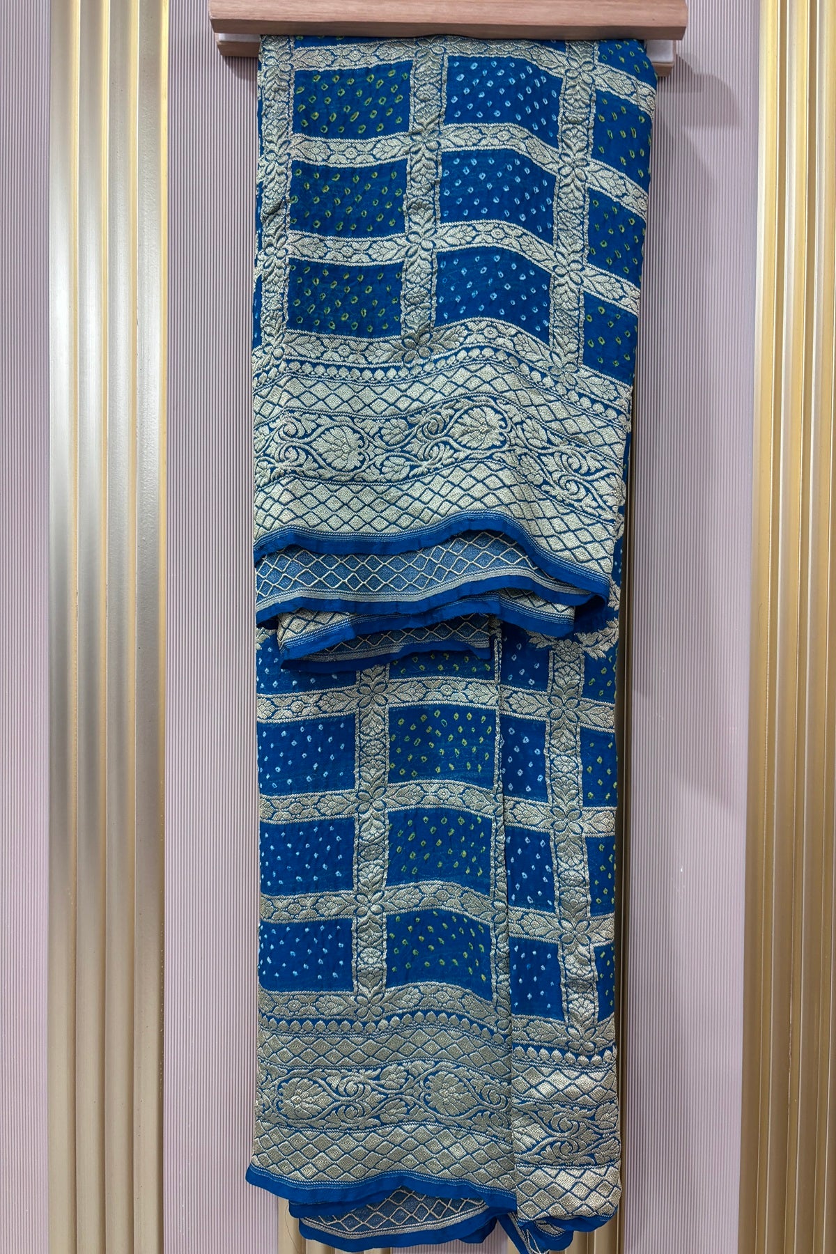 Dark Copper Sulphate Blue Pure Bandhani Banarasi Brocade Woven Georgette Dupatta