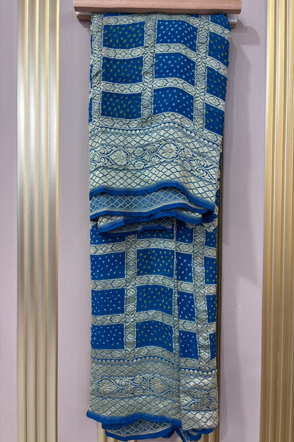 Dark Copper Sulphate Blue Pure Bandhani Banarasi Brocade Woven Georgette Dupatta