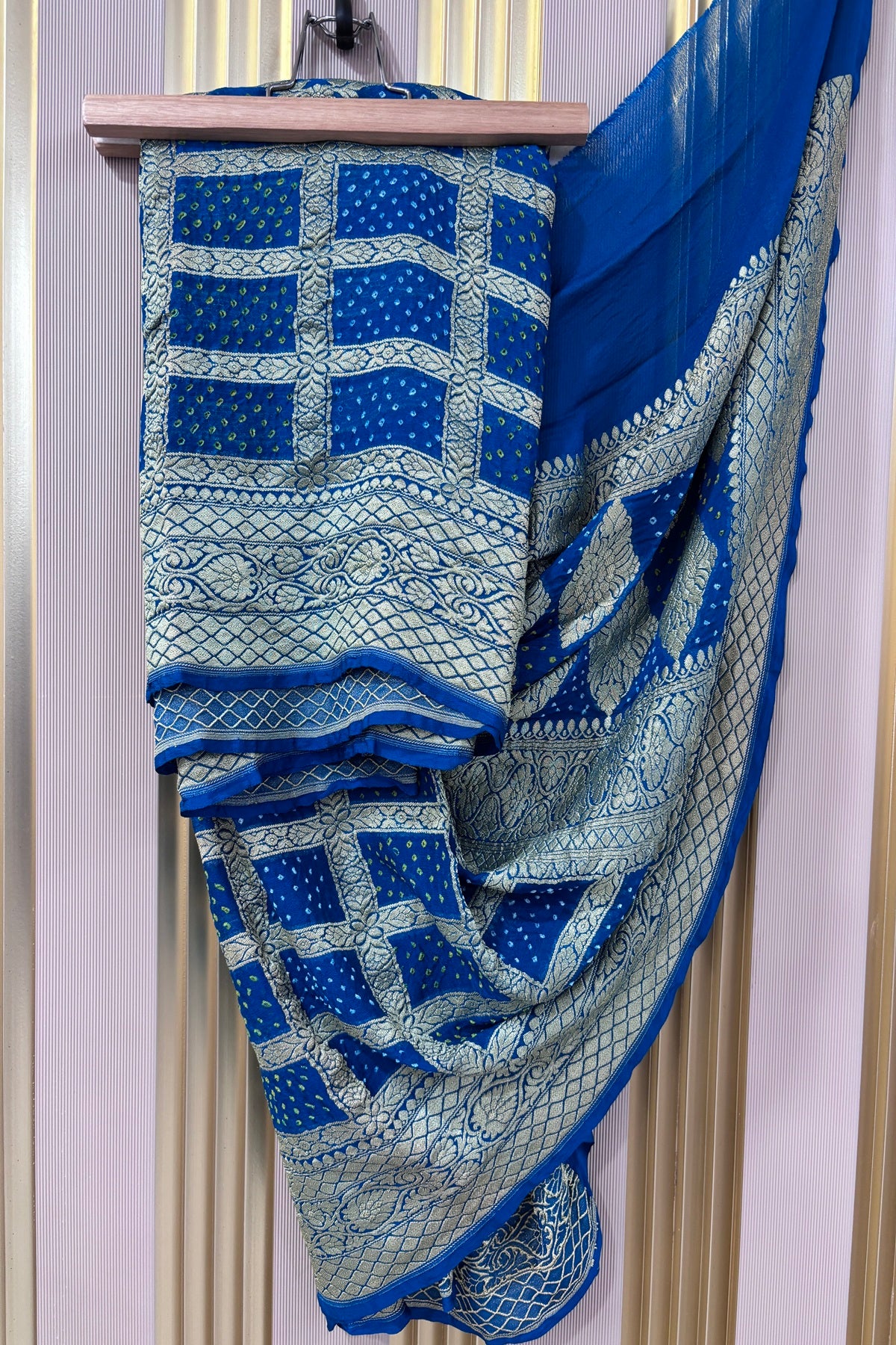 Dark Copper Sulphate Blue Pure Bandhani Banarasi Brocade Woven Georgette Dupatta