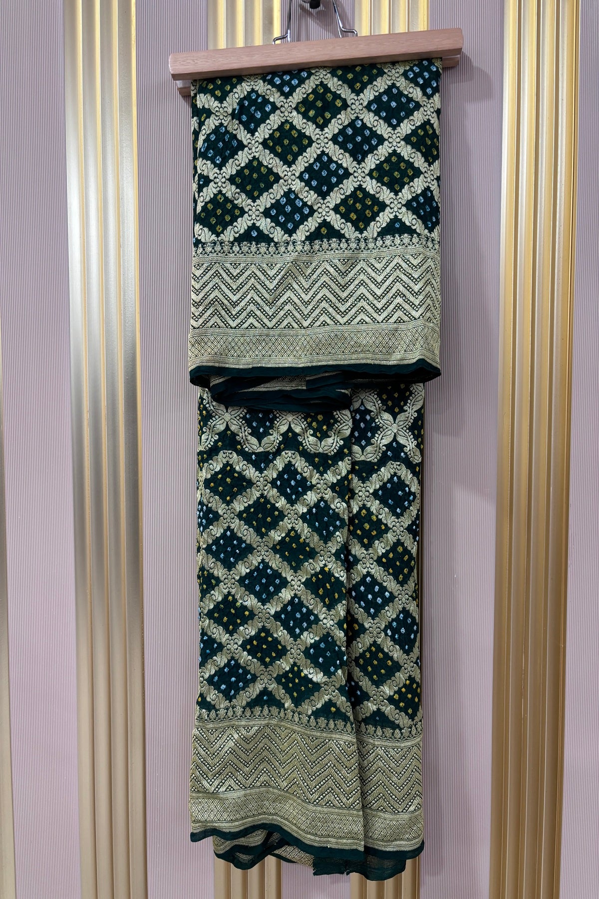 Bottle Green Pure Bandhani Banarasi Brocade Woven Georgette Dupatta